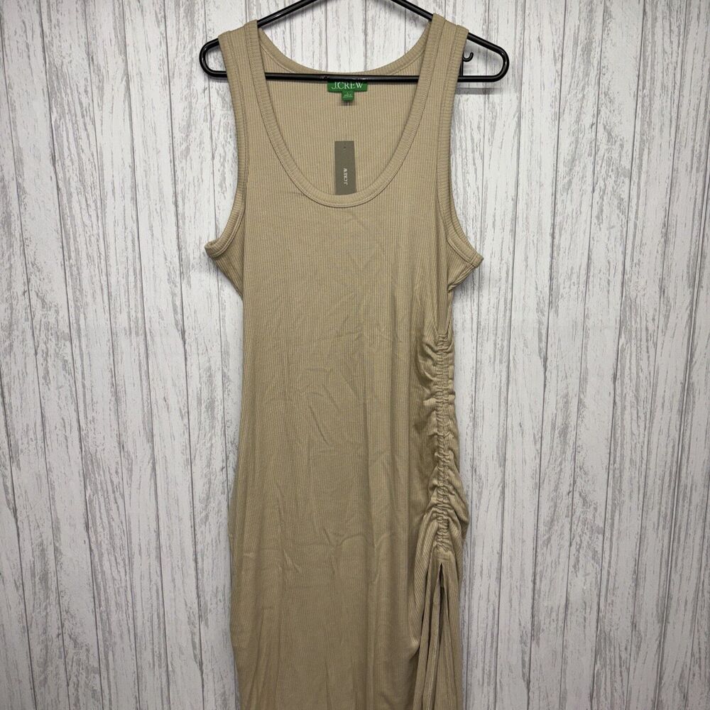Womens Size L J Crew Ruched Midi Rib Dress Tan NWT - Picture 4 of 9